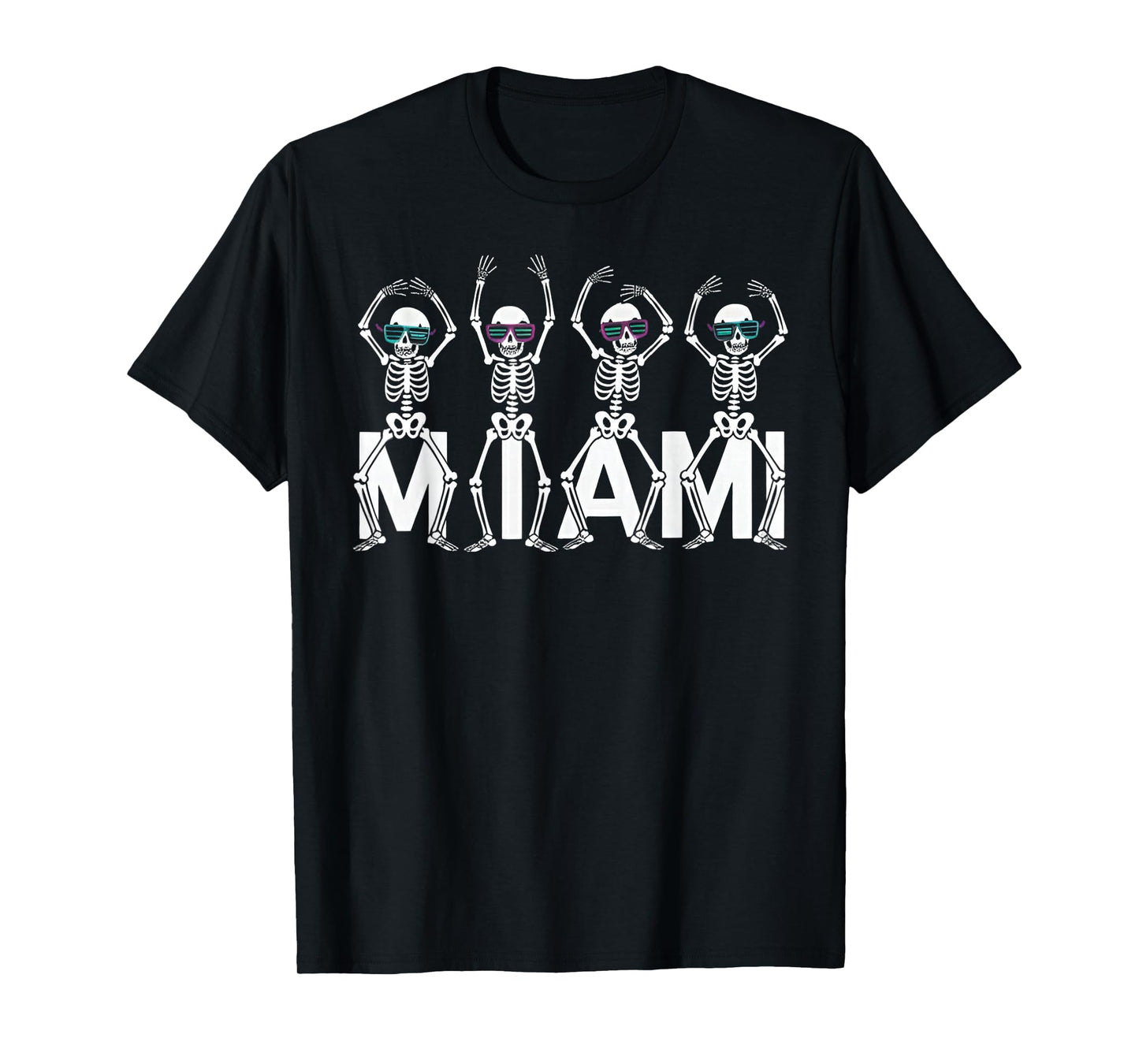 Funny Miami Skeleton Retro Vibes Graphic Apparel T-Shirt