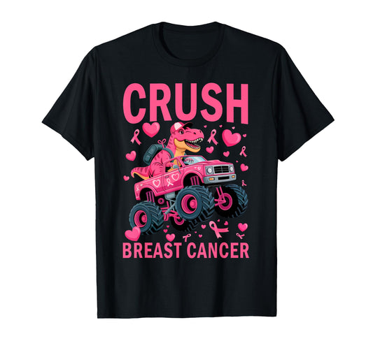 Crush Breast Cancer Awareness Pink Monster Truck Boys Kids T-Shirt