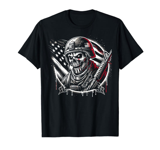 Skeleton Soldier Costume Soldier Military Uniform Halloween T-Shirt