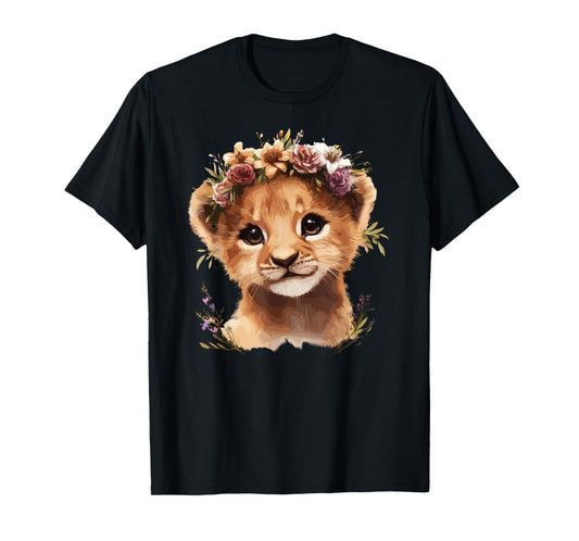 Cute Lion Cub With Floral Crown T-Shirt