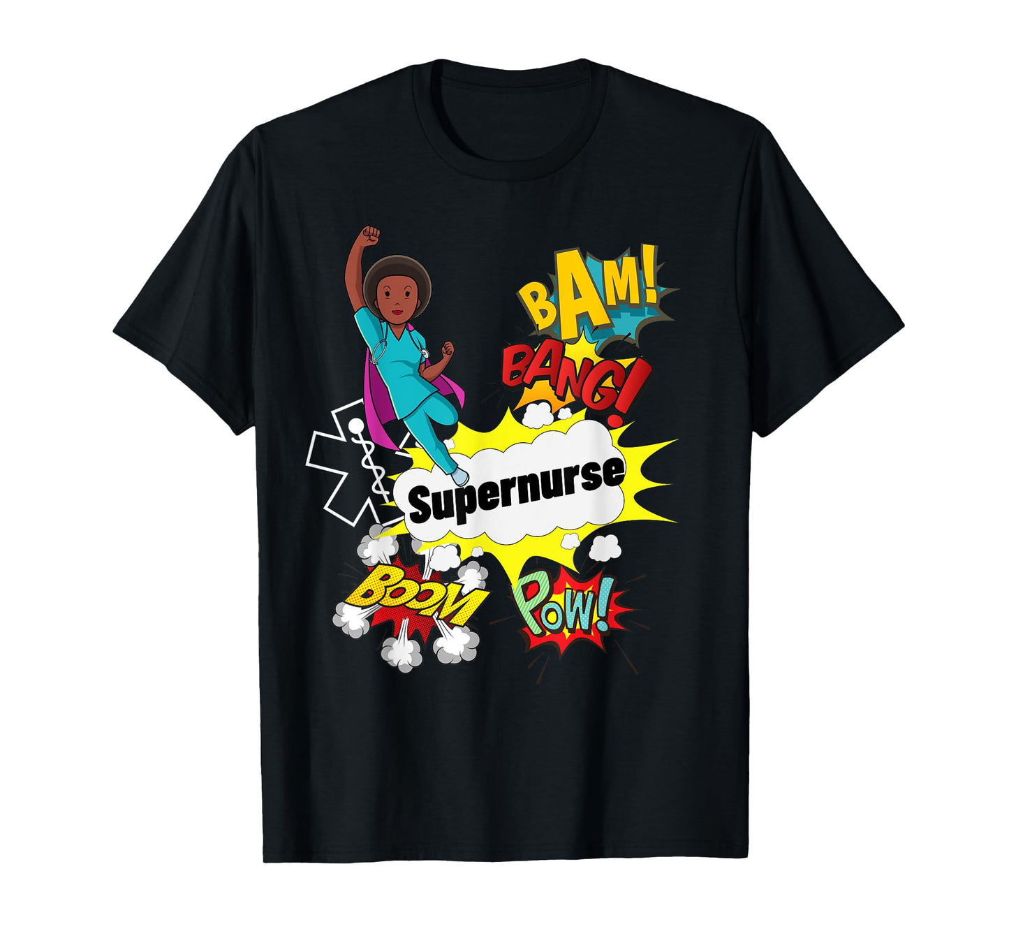 Supernurse Comic Superhero Style RN Black Woman Nursing Gift T-Shirt