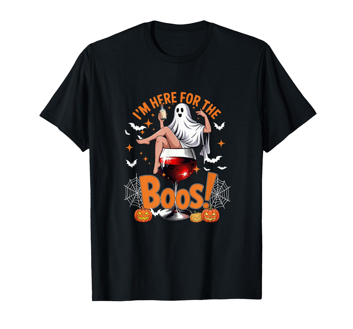Here for Boos Halloween Women Cosplay Boo On Wine Glass T-Shirt