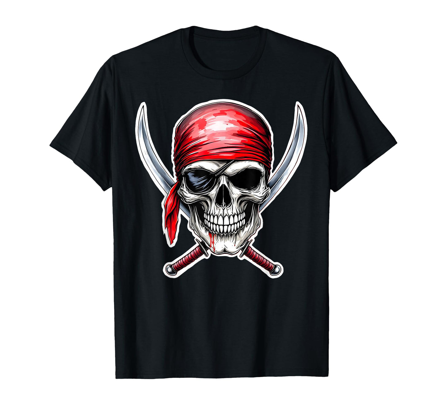 Pirate Flag Skull and Crossbones Skeleton Costume Halloween T-Shirt