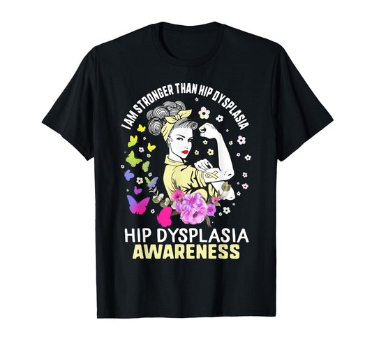 Stronger Than Hip Dysplasia Awareness Cream Ribbon Woman T-Shirt