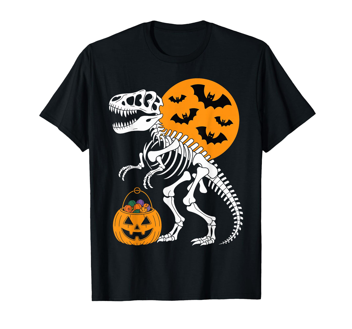 Halloween Dinosaur Skeleton T-Rex Pumpkin Moon Boys T-Shirt