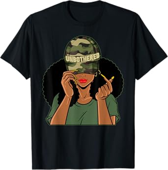 Unbothered Black Girl Camoflauge Afro Woman Black Queen T-Shirt