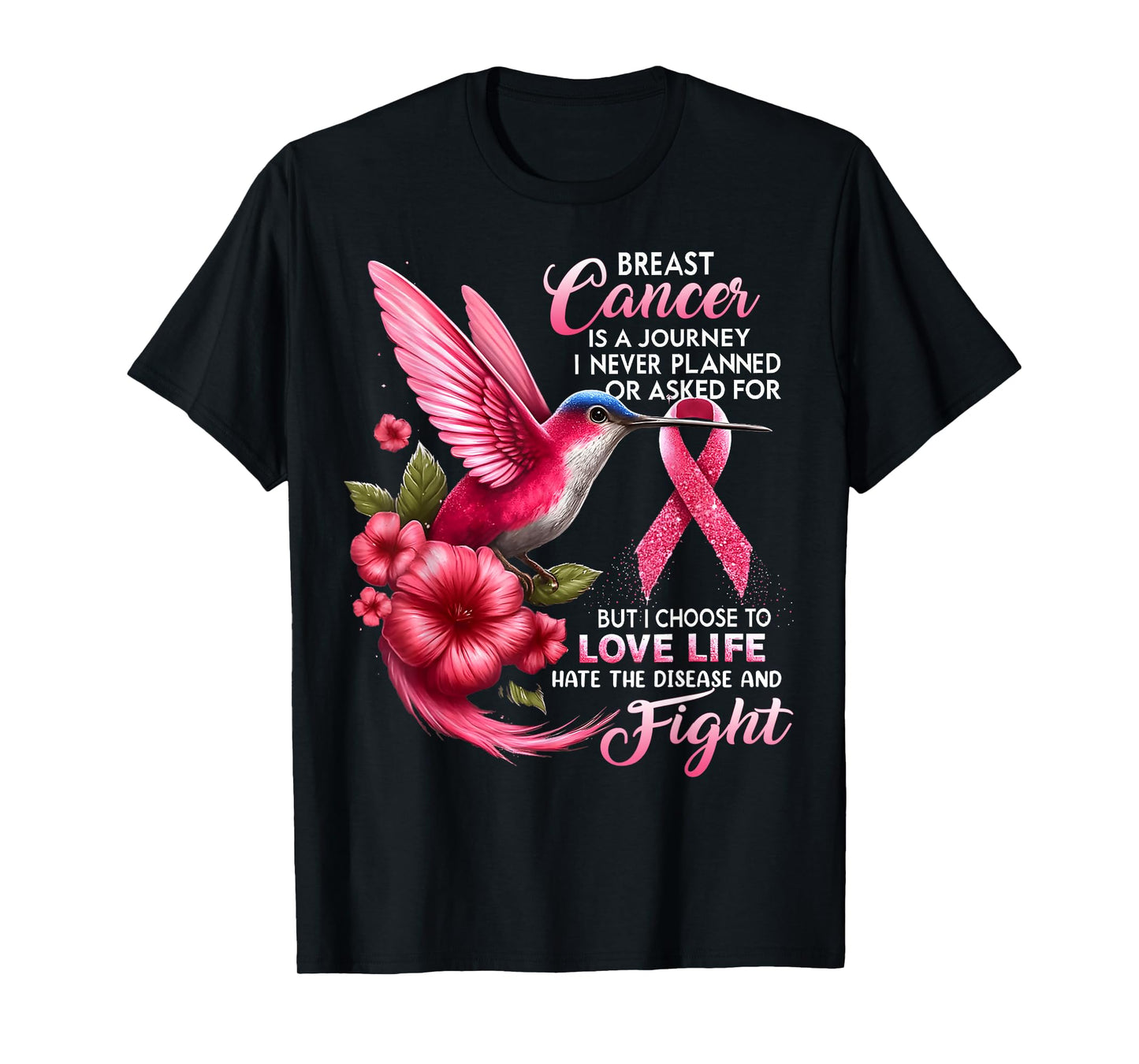 Breast Cancer Awareness Hummingbird Pink Ribbon Positive T-Shirt
