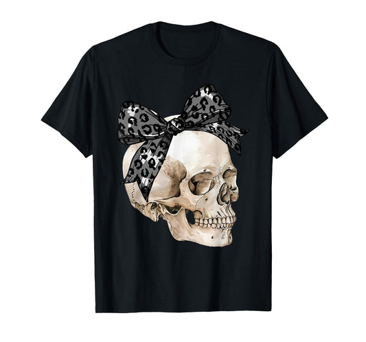 Coquette Bow Spooky Season Skeleton Skull Horror Halloween T-Shirt