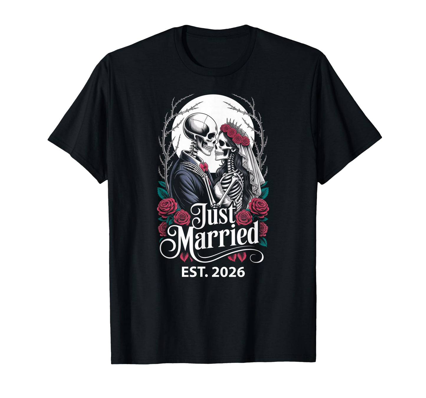 Just Married The Lovers Skeleton Couple Matching Halloween T-Shirt