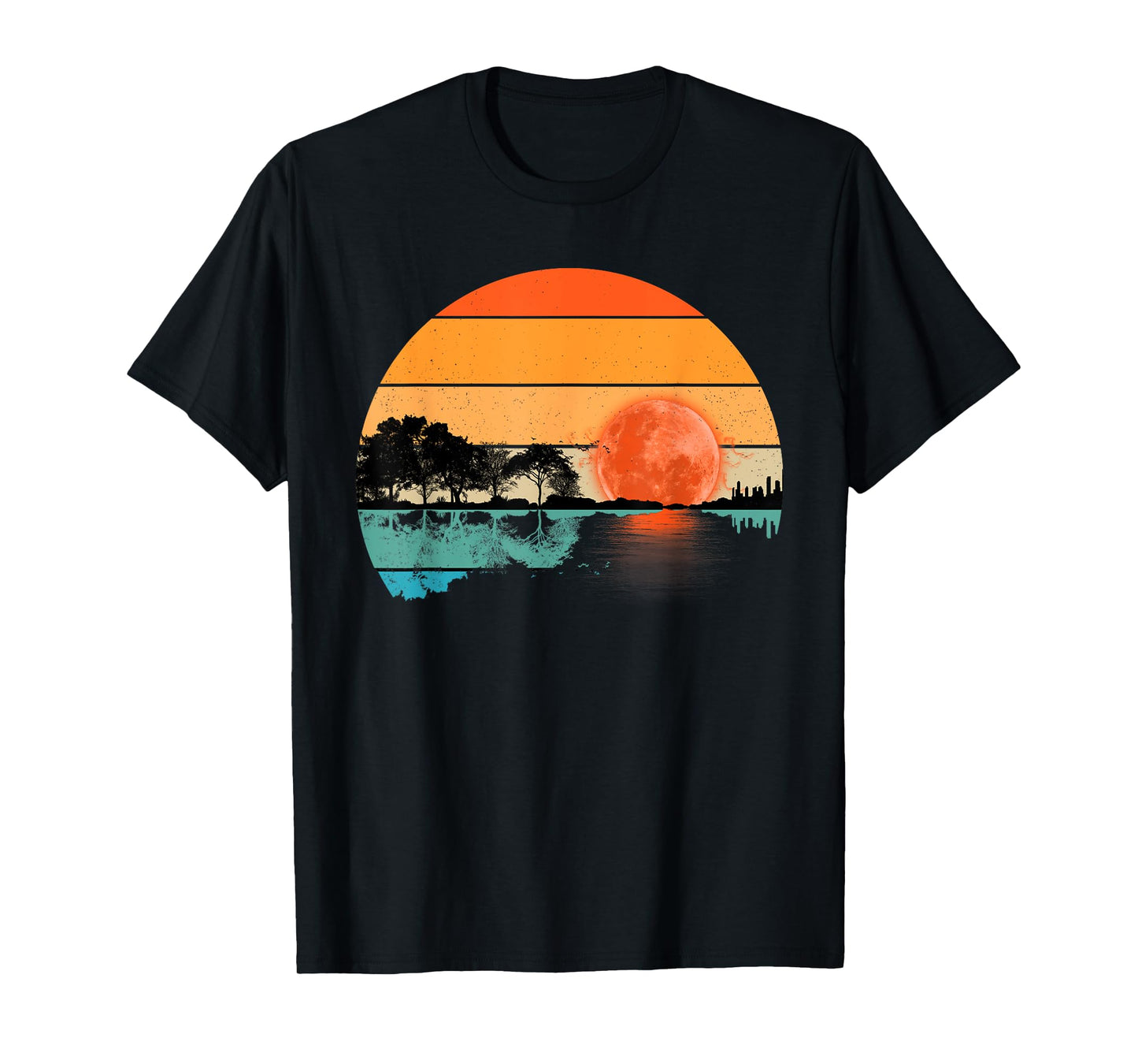 Funny Retro Guitar Lake Sunset Guitarist Music Lover T-Shirt