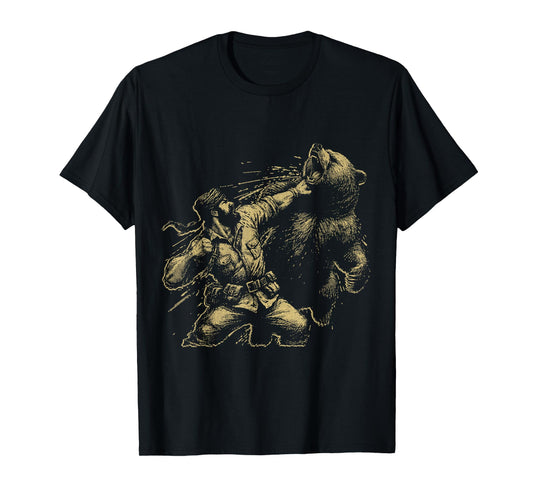 Bear Funny Man Punching Bear Retro Vintage Hunting Camping T-Shirt
