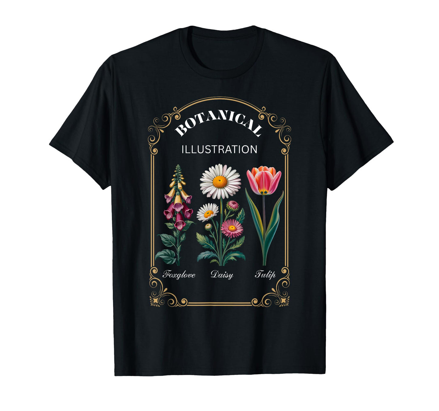 Foxglove Daisy Tulip Vintage Flower Arrangement T-Shirt