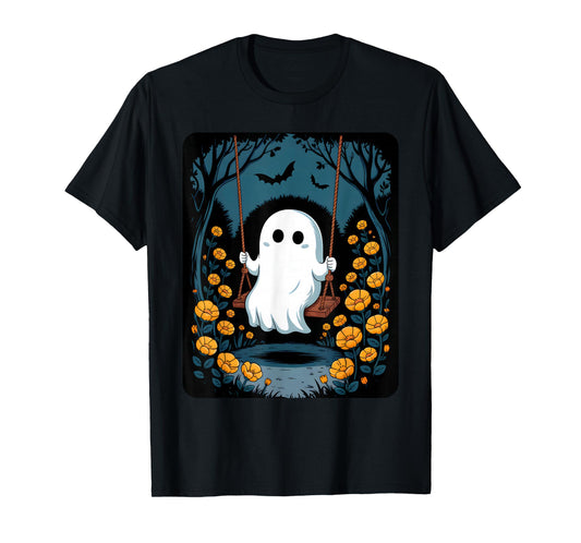 Cute Floral Ghost Swinging in Forest Night Halloween Costume T-Shirt