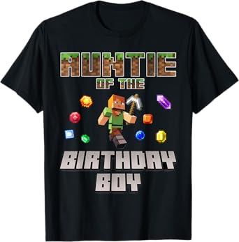 Auntie Of The Birthday Boy Video Gamer Pixel Number T-Shirt