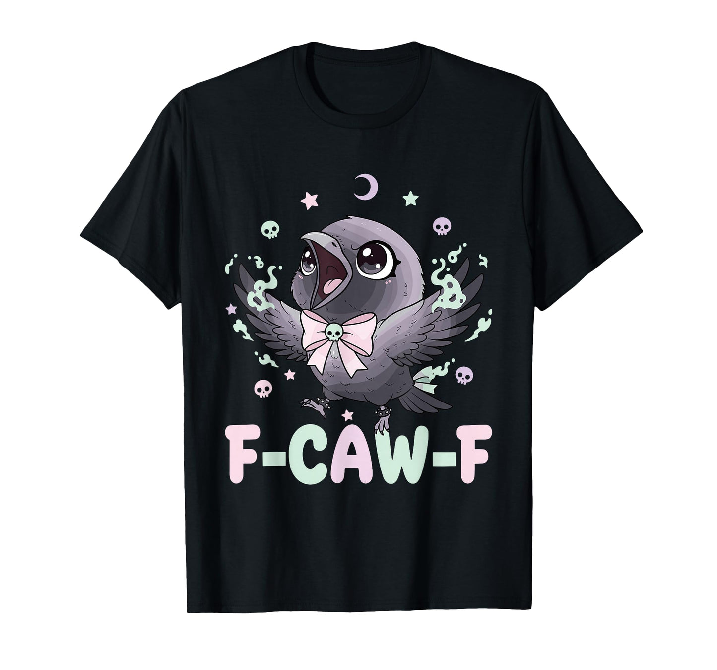 Kawaii Pastel Goth Black Crow F-Caw-F Funny Gothic Humor T-Shirt