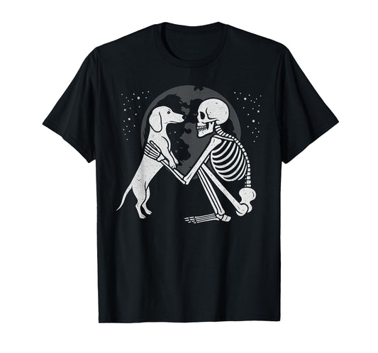 Dachshund Skeleton Moon Halloween Dog Lover T-Shirt