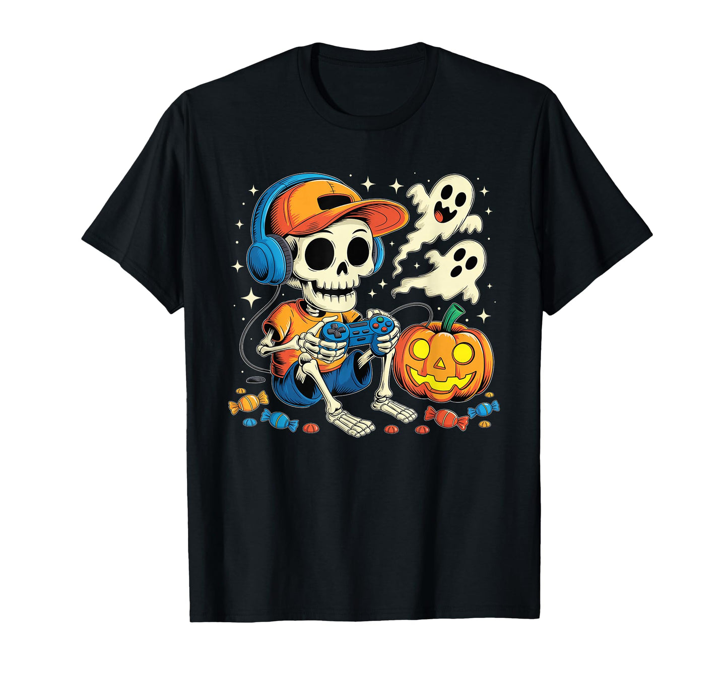 Halloween Shirts Cool Teen Boy Skeleton Gaming Men Halloween T-Shirt