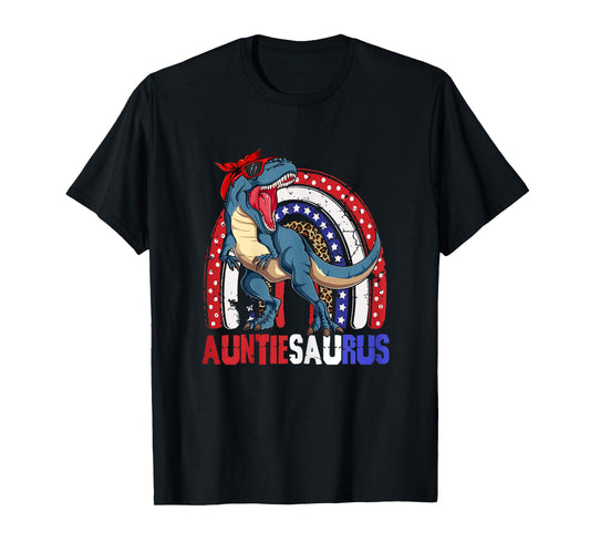 Auntiesaurus T Rex Dinosaur Auntie Saurus Family 4th of July T-Shirt
