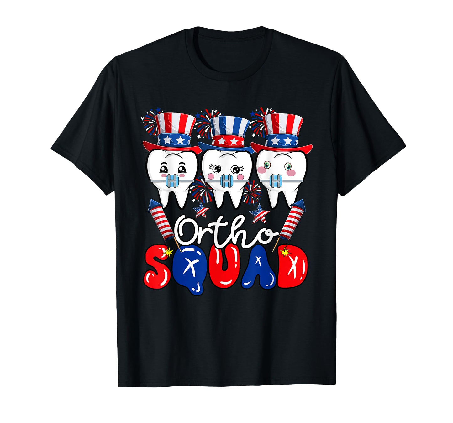 Ortho Squad 4th July US Flag Orthodontist Braces Dentist T-Shirt