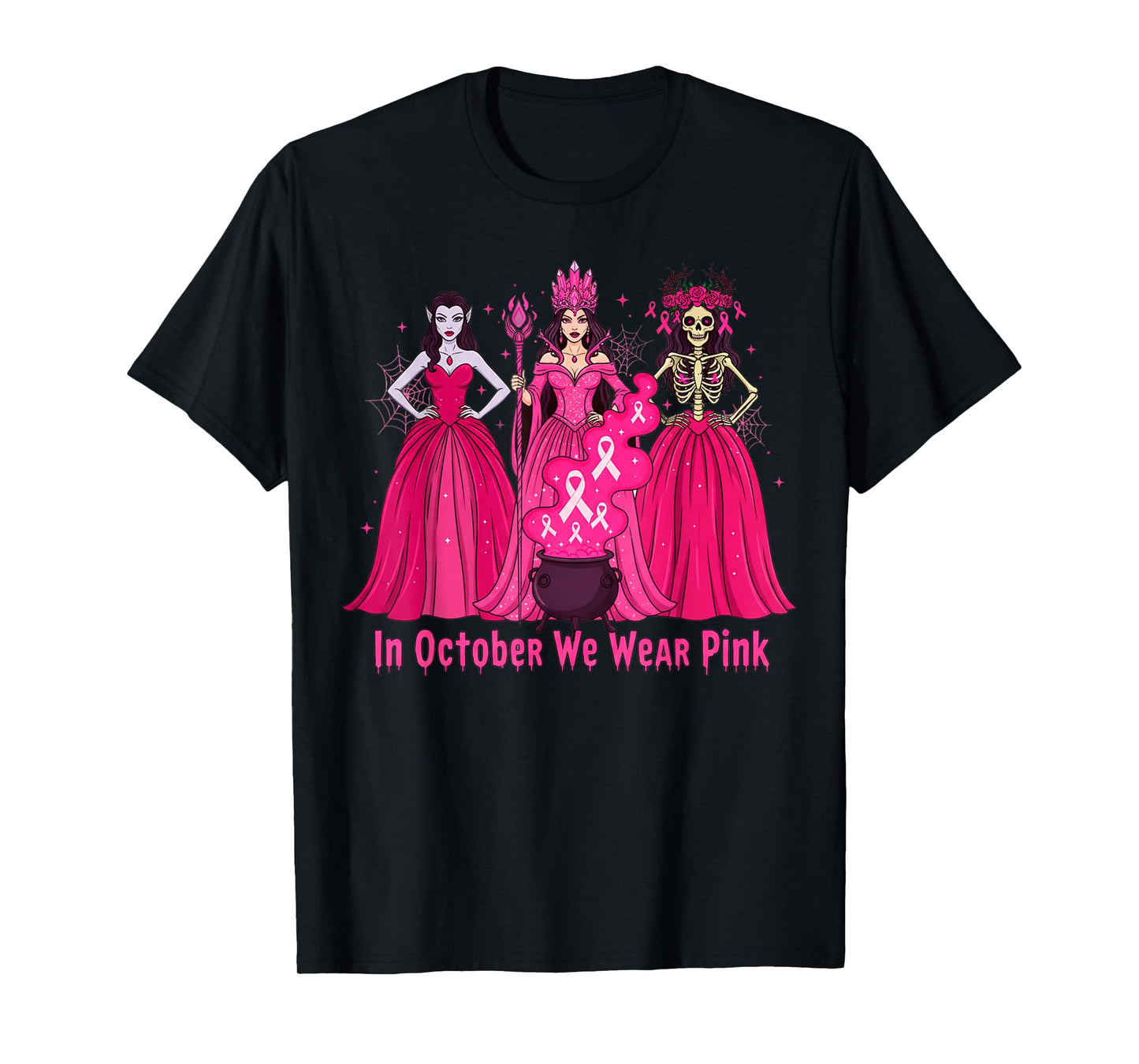 October We Wear Pink Witch Halloween Breast Cancer Awareness T-Shirt