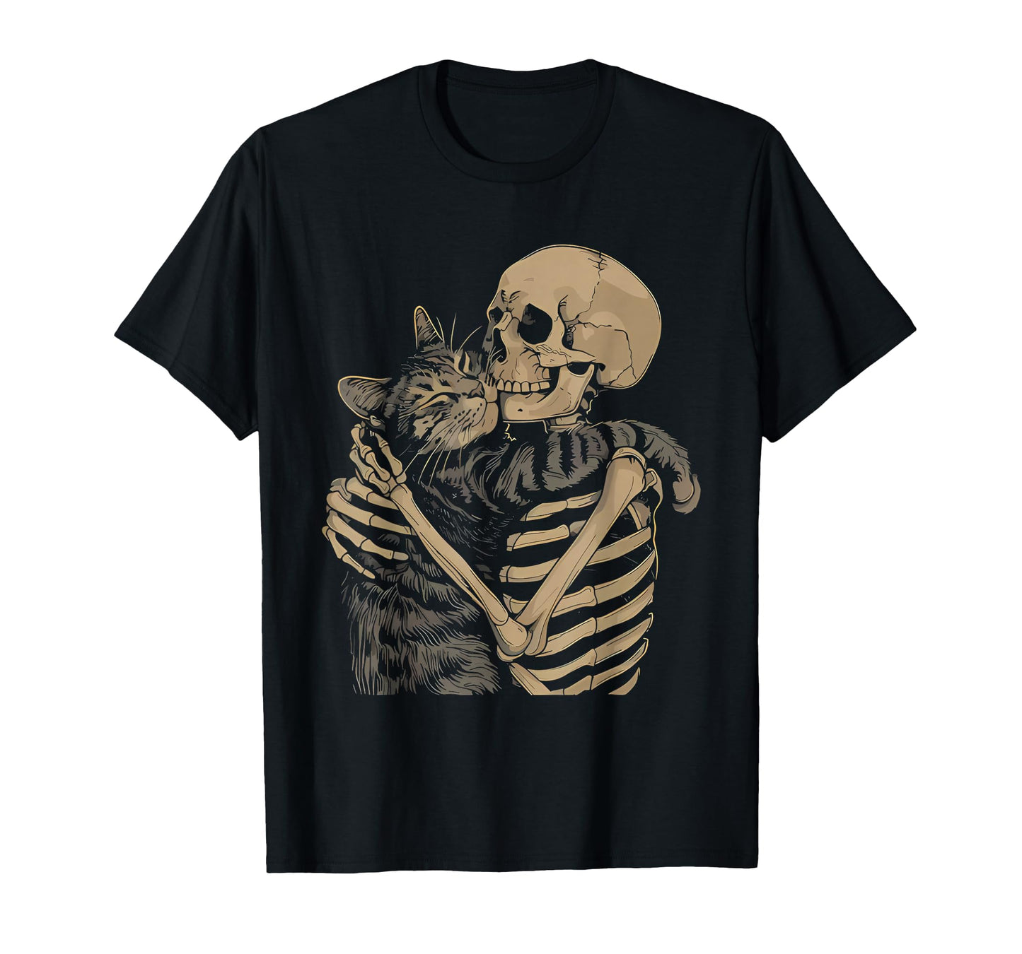 Skeleton Hugging Cat Gothic Cat Lover Spooky Halloween T-Shirt