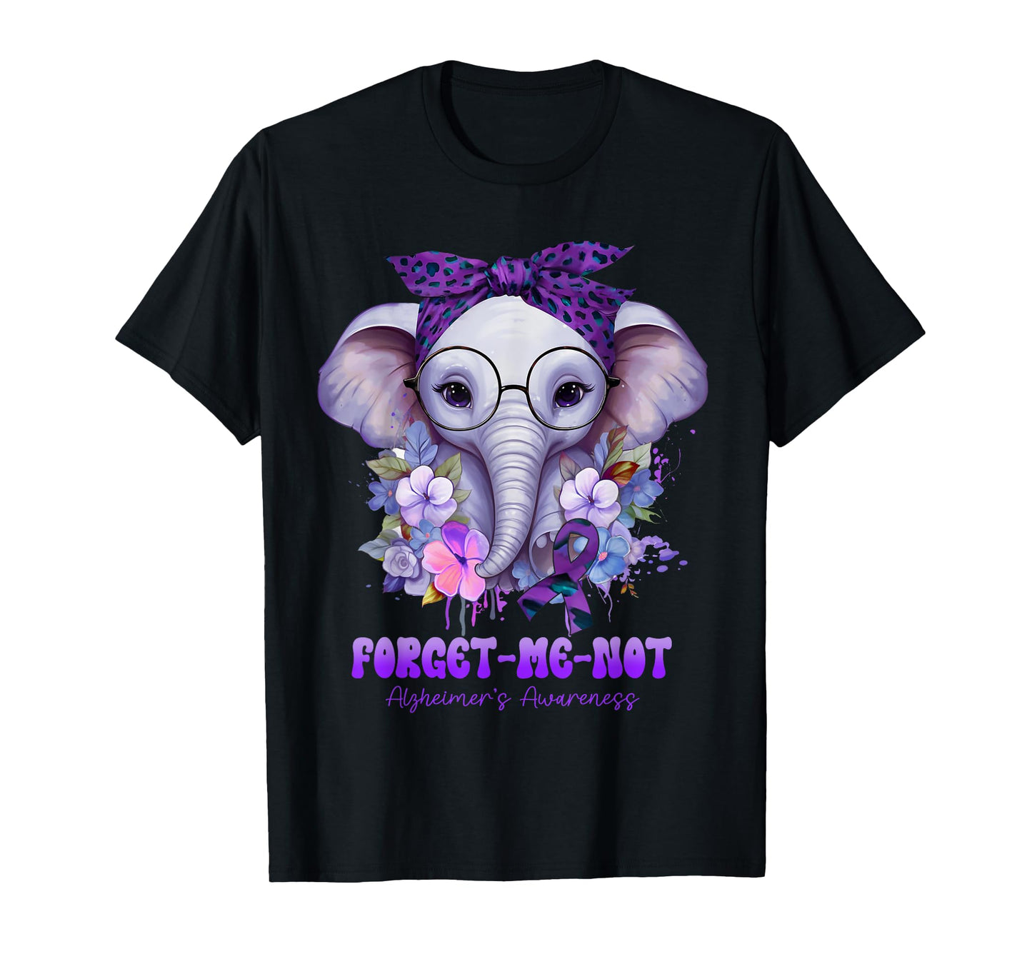 Forget Me Not Alzheimer's Awareness Elephant Flower T-Shirt