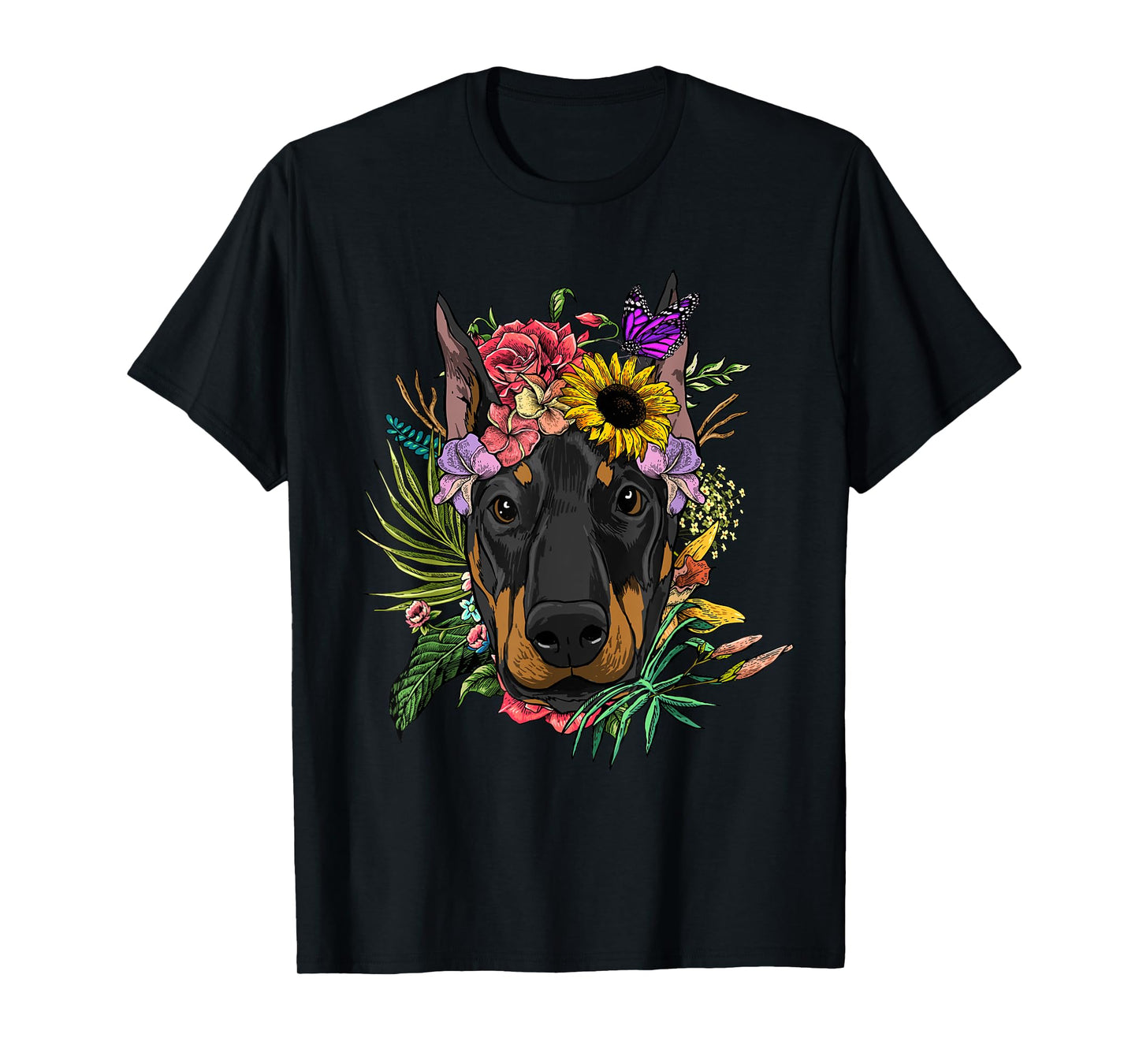 Doberman Shirt Floral Doberman Pinscher Dobie Pet Dog Lover T-Shirt