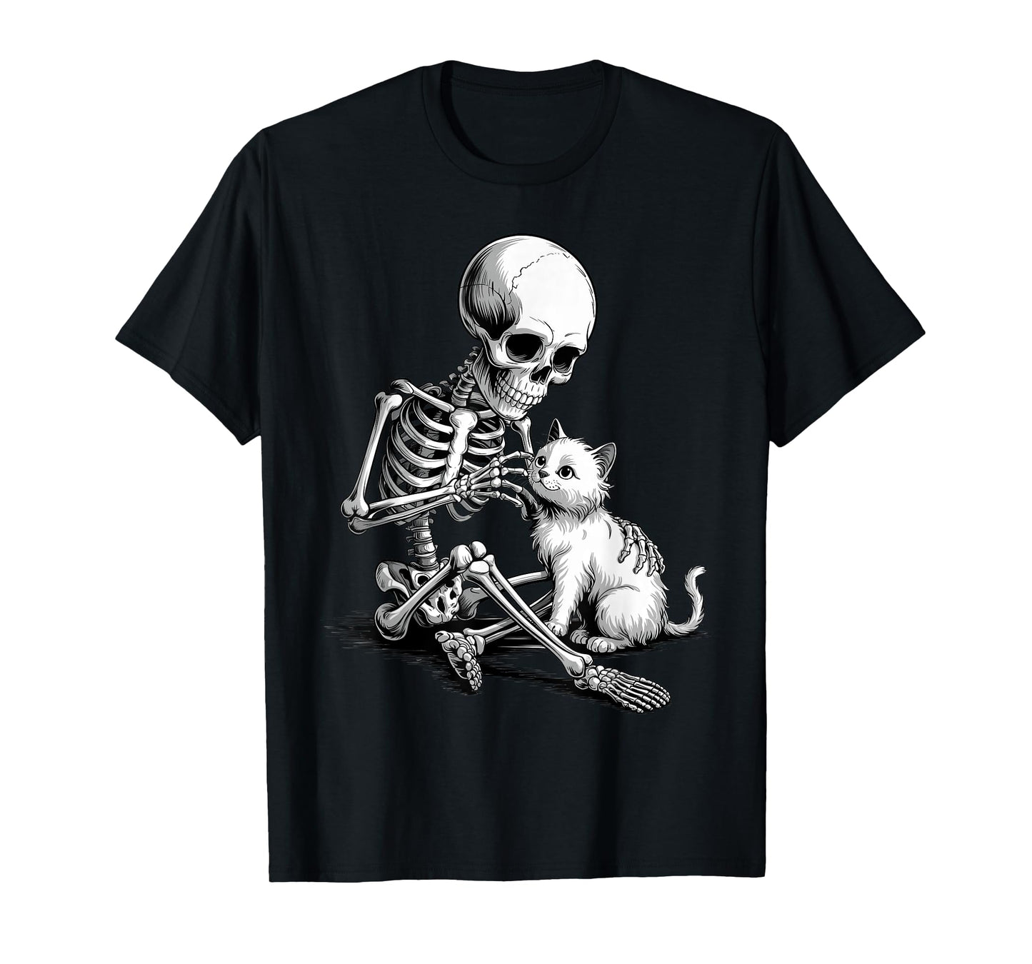 Halloween Costume Vintage Skeleton Hugging Cat Spooky Season T-Shirt
