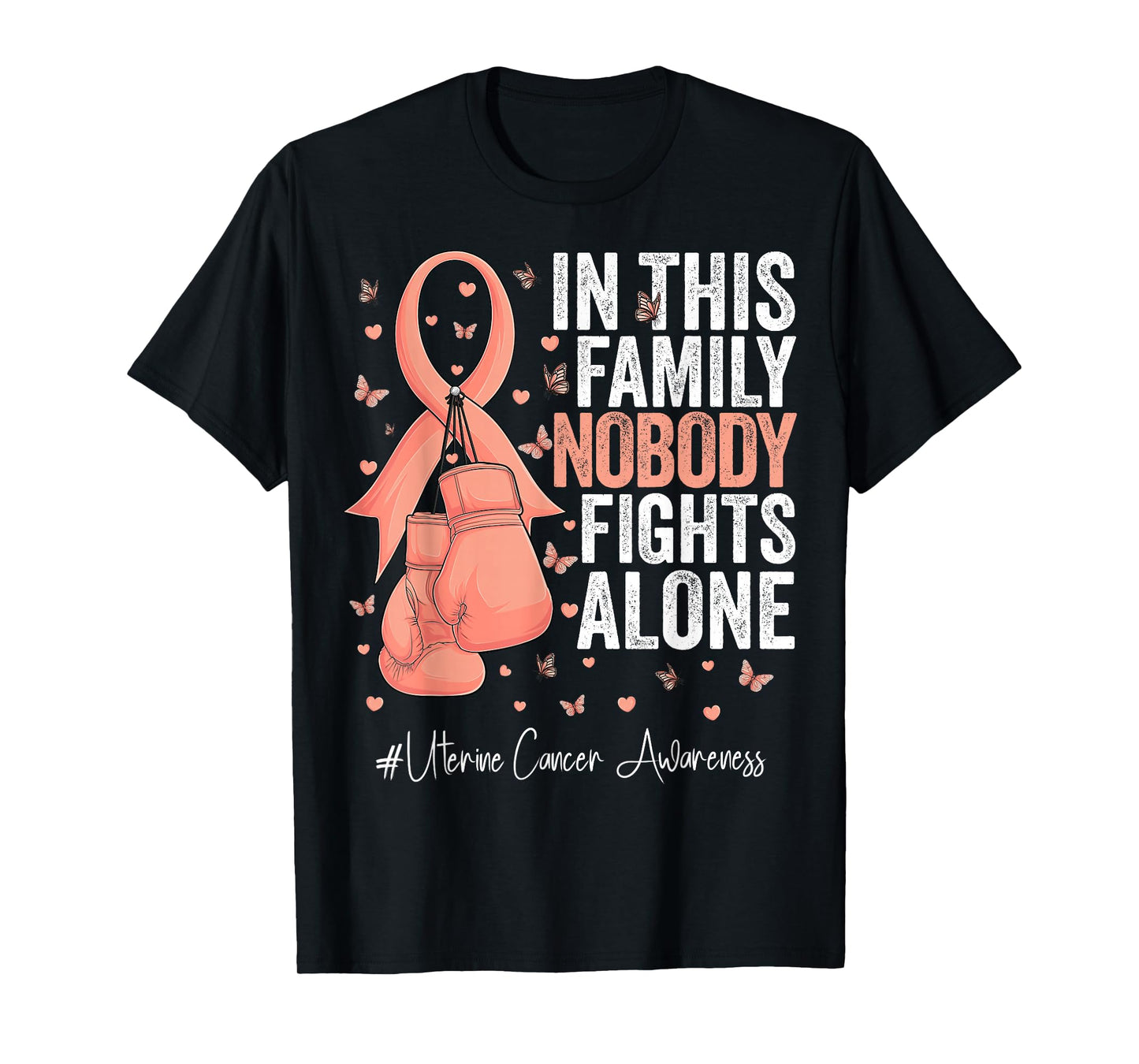 Peach Ribbon Survivor Fighter Uterine Cancer Awareness T-Shirt