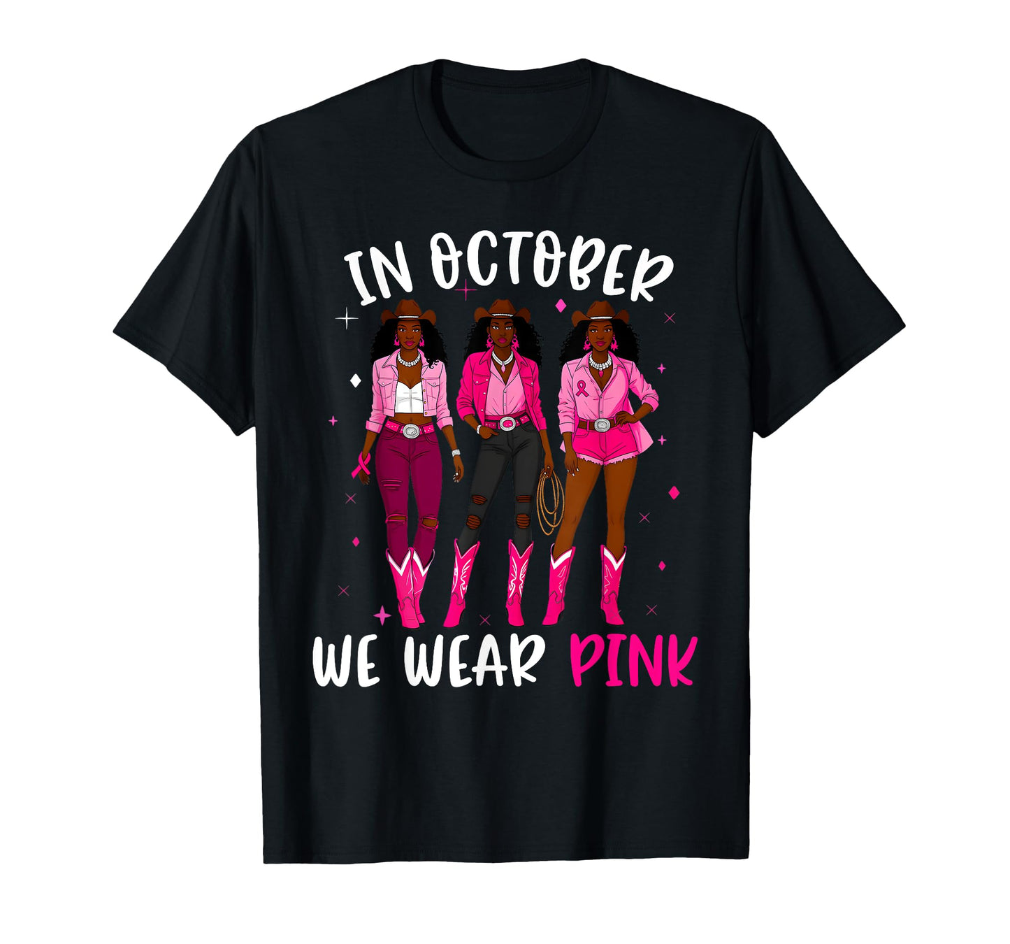 In October We Wear Pink Black Woman Breast Cancer Awareness T-Shirt