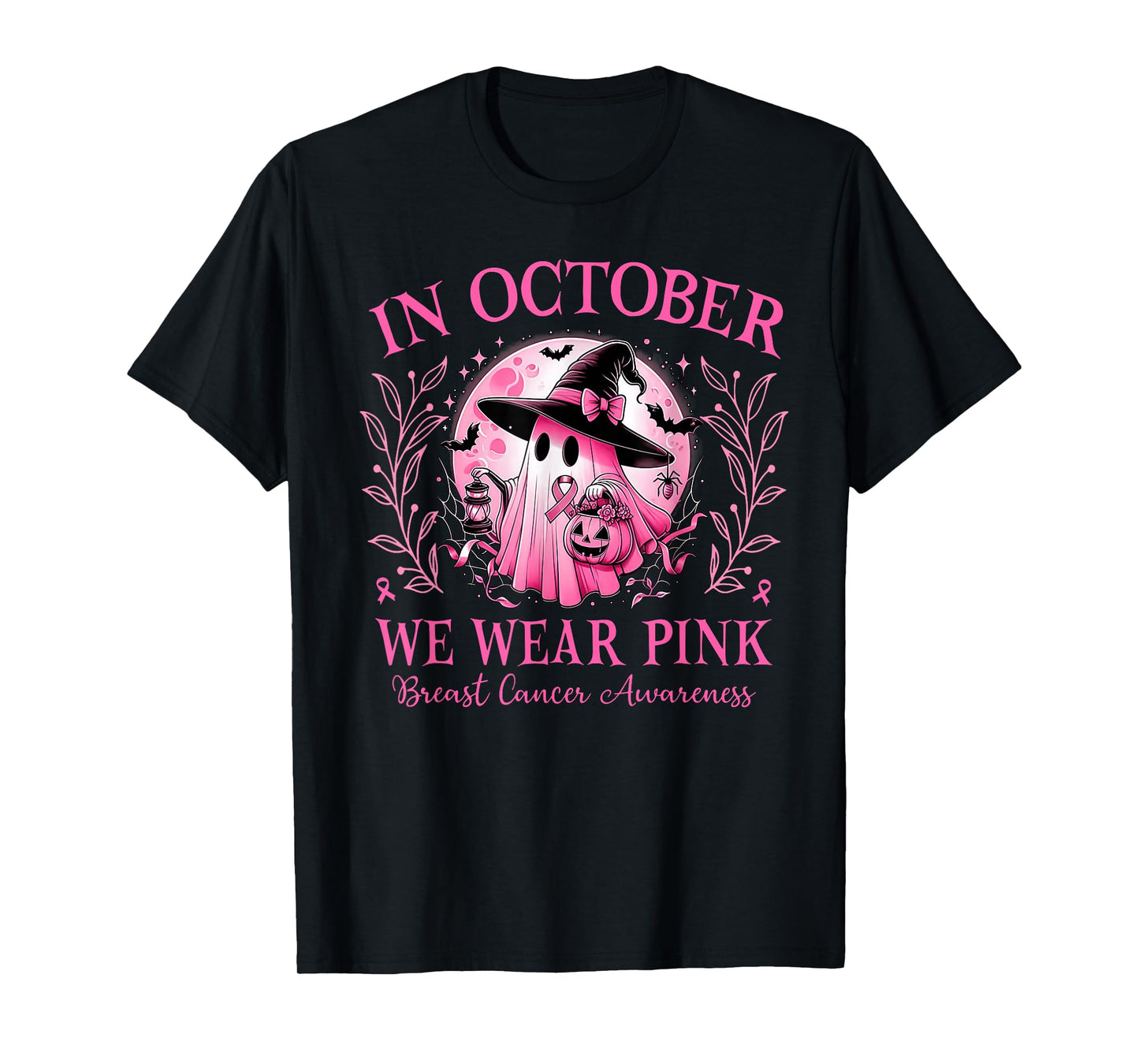 in October We Wear Pink Breast Cancer Awareness Halloween T-Shirt