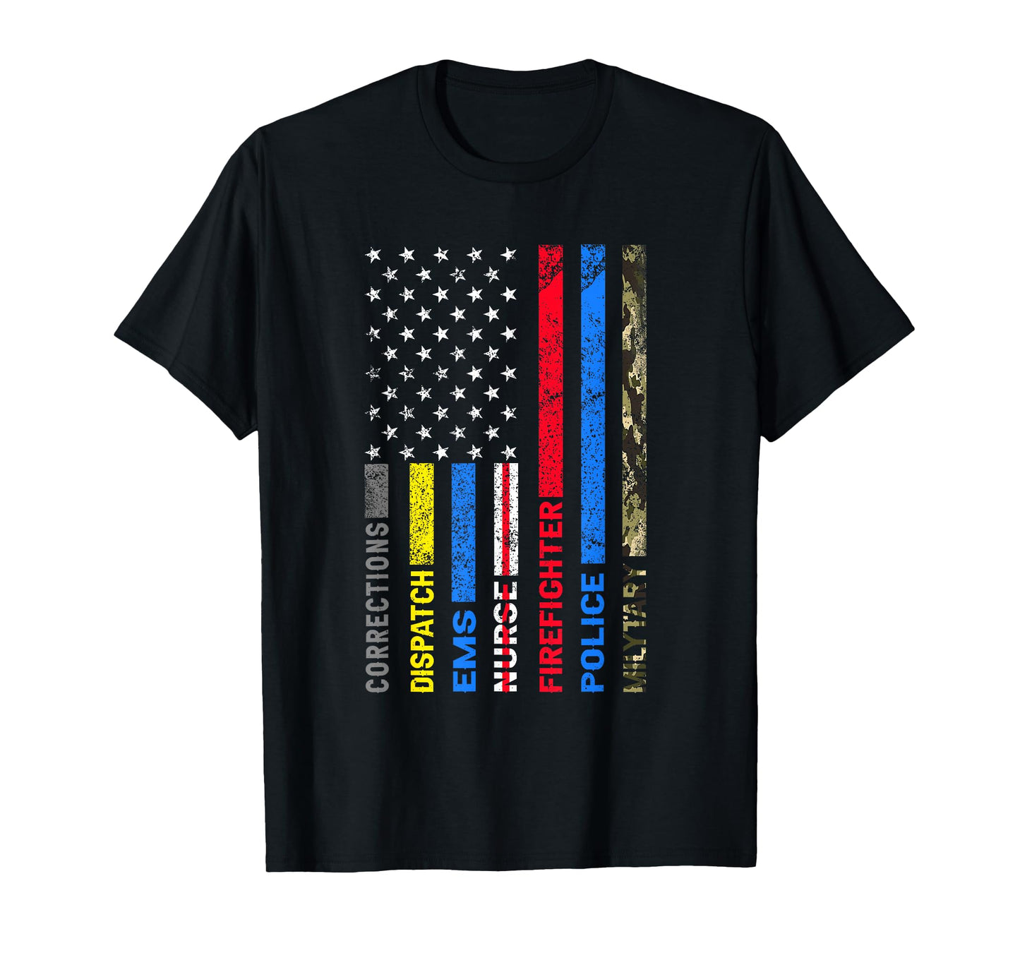 First Responders American Thin Line Police Fire EMS Nurse T-Shirt