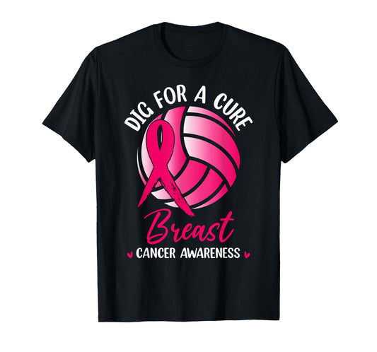 Dig For Cure Ribbon Volleyball Breast Cancer Awareness Pink T-Shirt