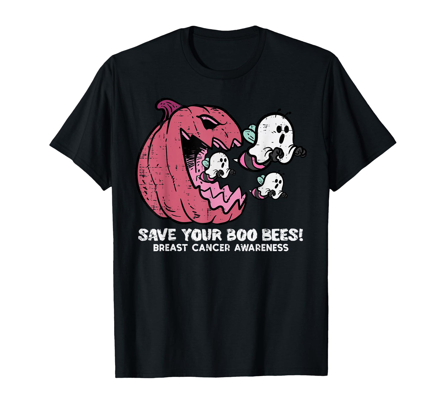 Breast Cancer Pumpkin Save Boo Your Bees Awareness Women Men T-Shirt