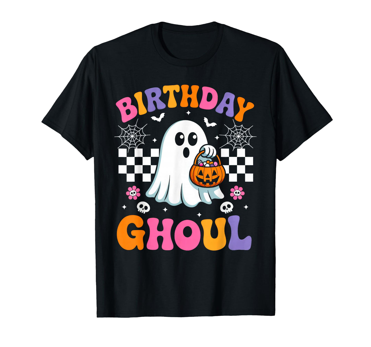 Birthday Ghoul Floral Ghost Groovy Retro Halloween Costume T-Shirt