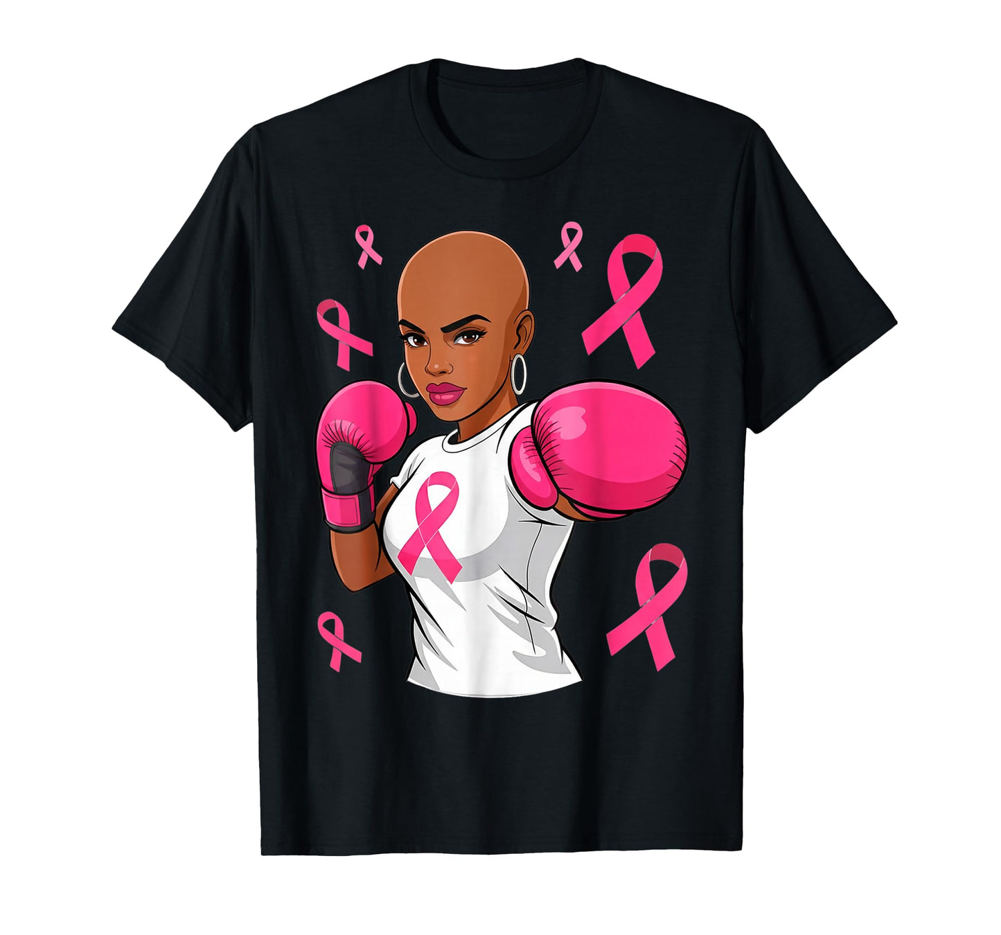 Women Black African American Breast Cancer Afro Pink Ribbon T-Shirt