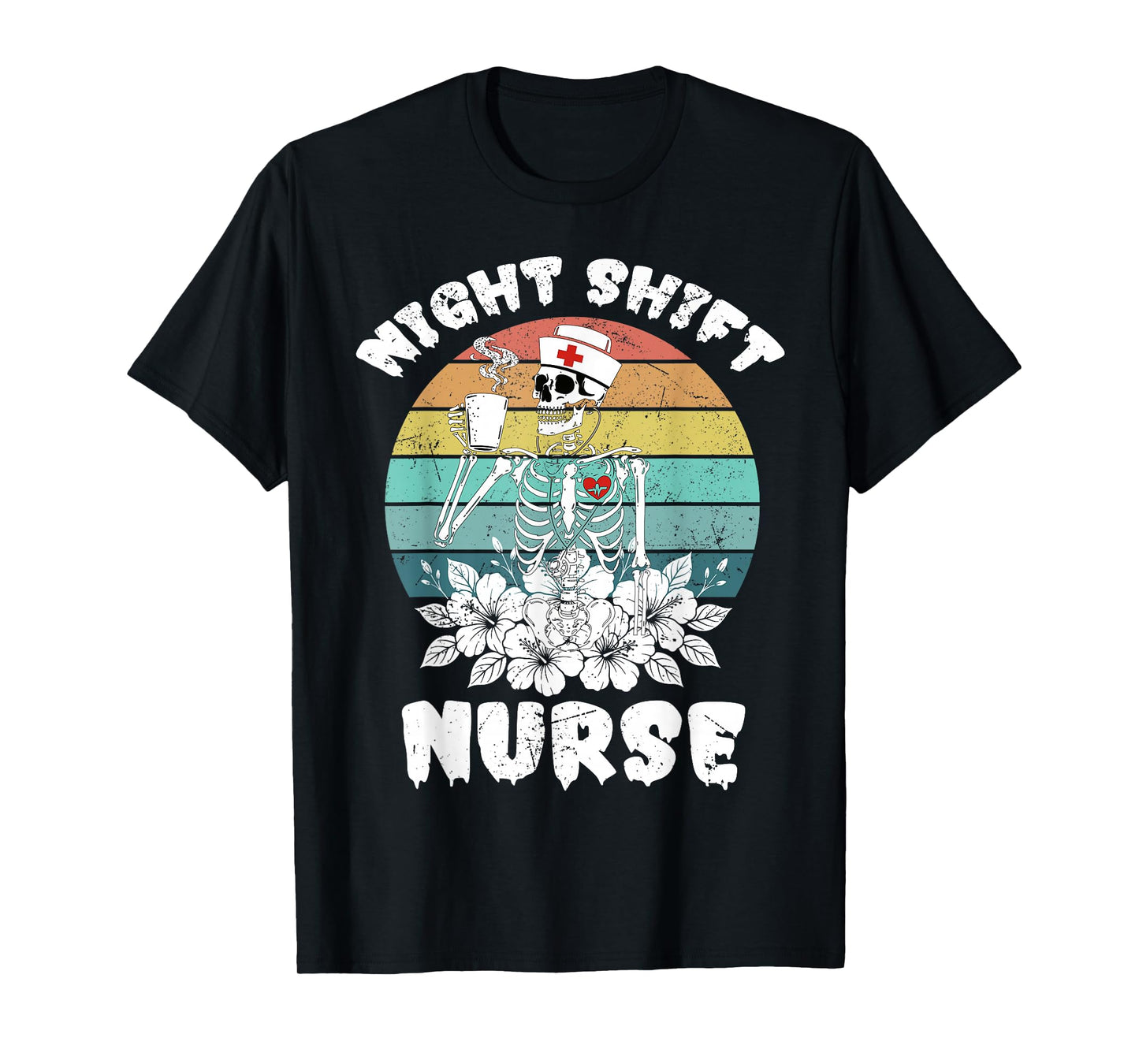 Funny Night Shift Nurse Skeleton Halloween RN Nurses Women T-Shirt