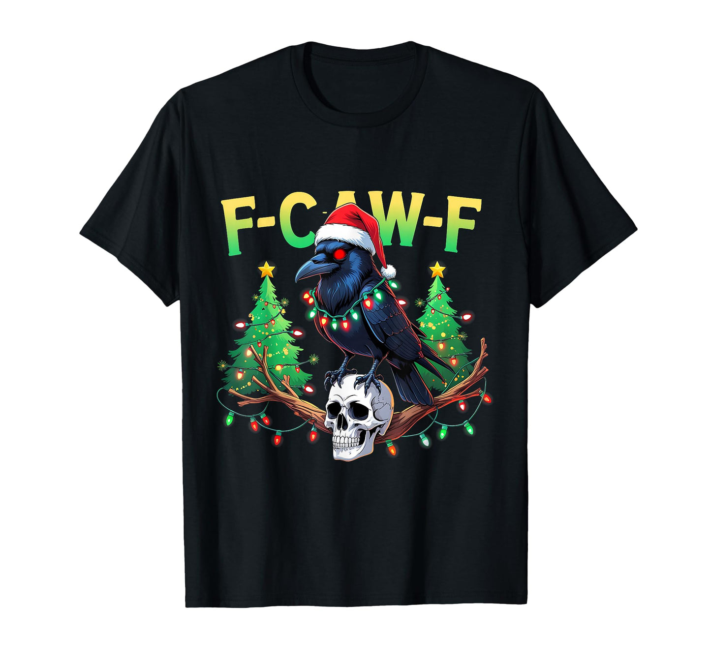 Funny Black Crow F-Caw-F Santa Vintage Christmas Horror T-Shirt