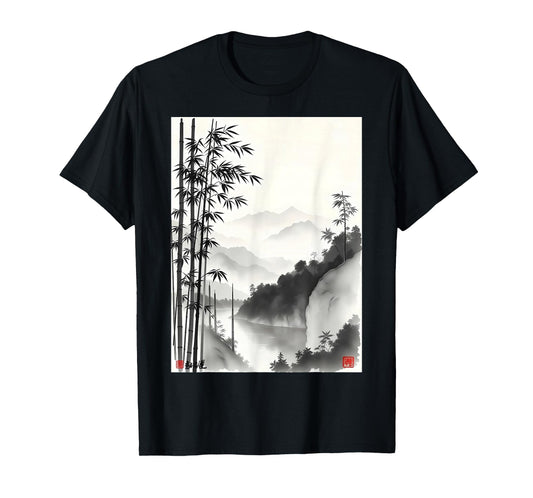 Misty Mountain Bamboo Art - Unique Design T-Shirt