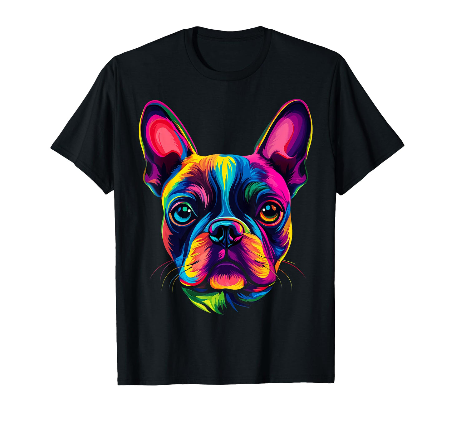 Colorful Boston Terrier Face Cute Dog Lover Men Women Black T-Shirt