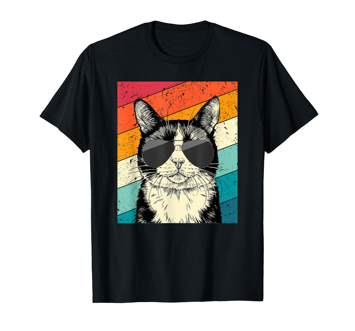 Retro Vintage Tuxedo Cat with Sunglasses Cat Lovers T-Shirt for Men Women Kids