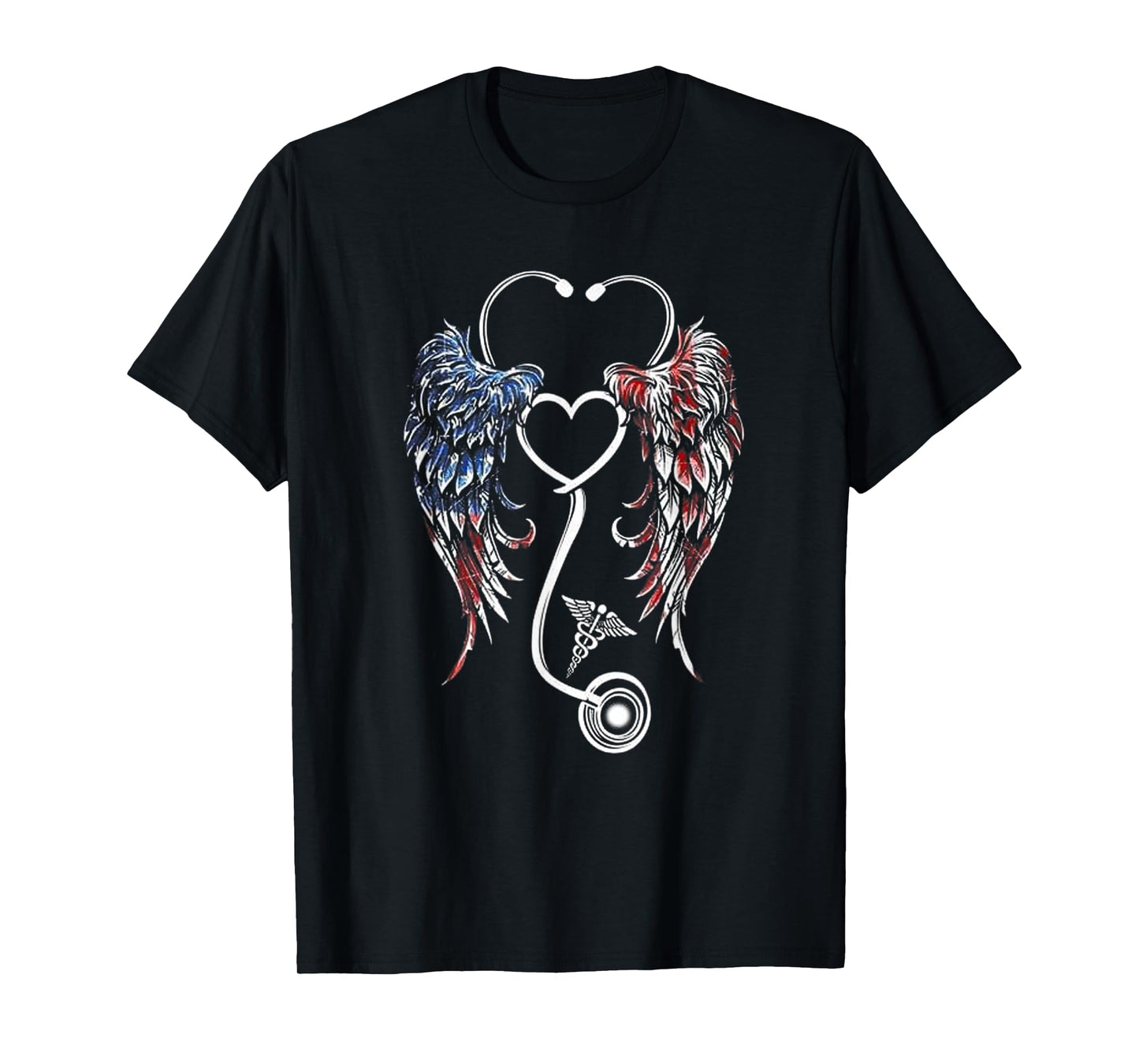 Wings Heart Nurse Stethoscope American Flag Nursing Lover T-Shirt for Women Men
