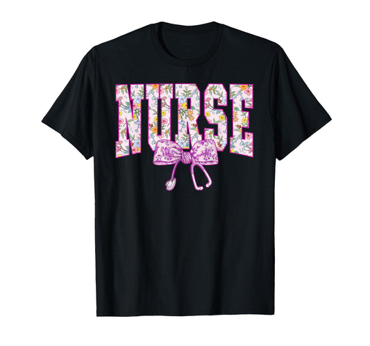 Cute Floral Pink Nurse Coquette Bow Stethoscope Nursing T-Shirt