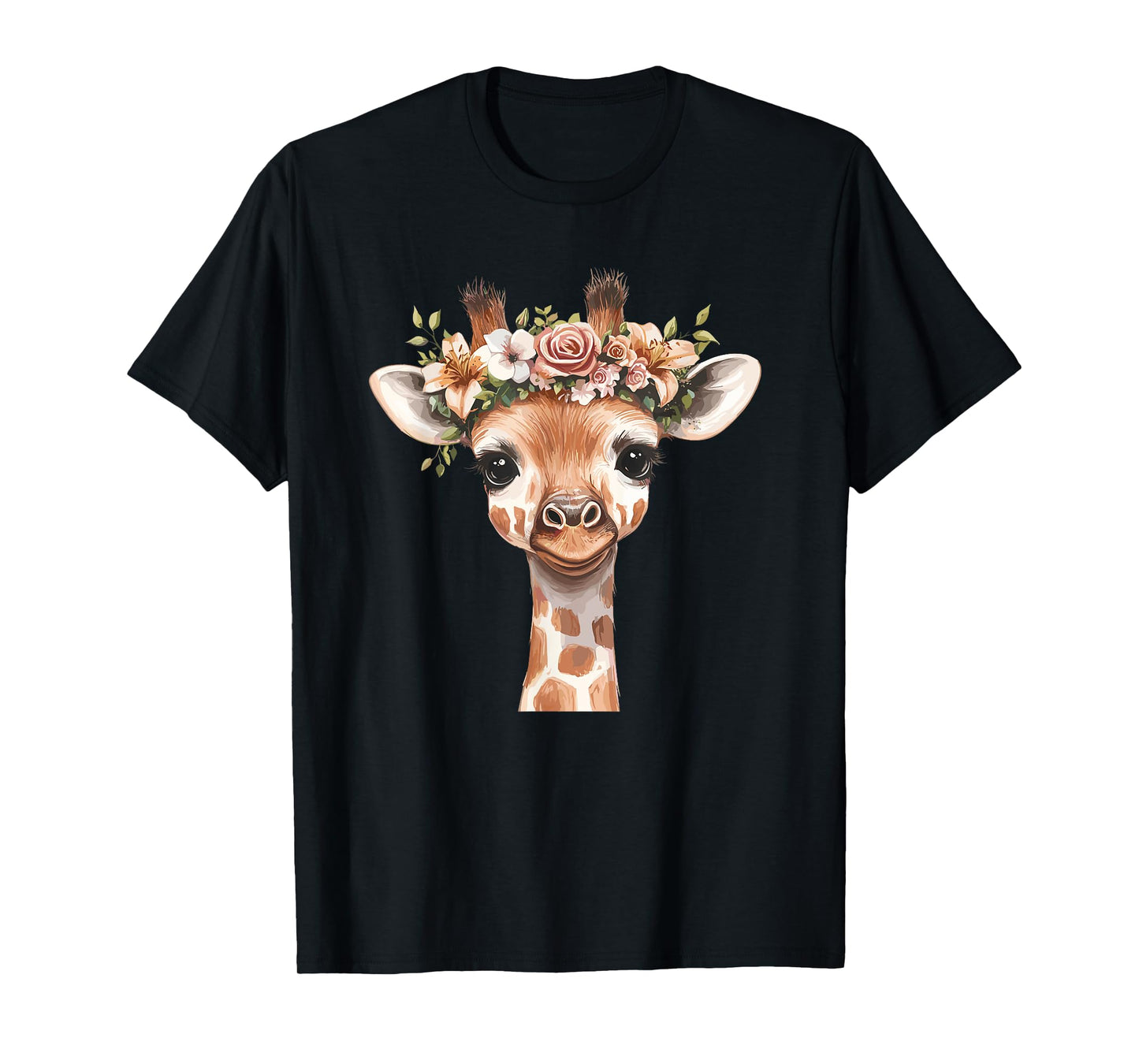 Giraffe With Flower Crown Cute Animal T-Shirt