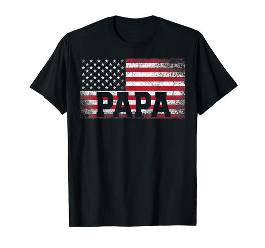 Mens Papa American Flag Father's Day 4th of July Grandpa T-Shirt
