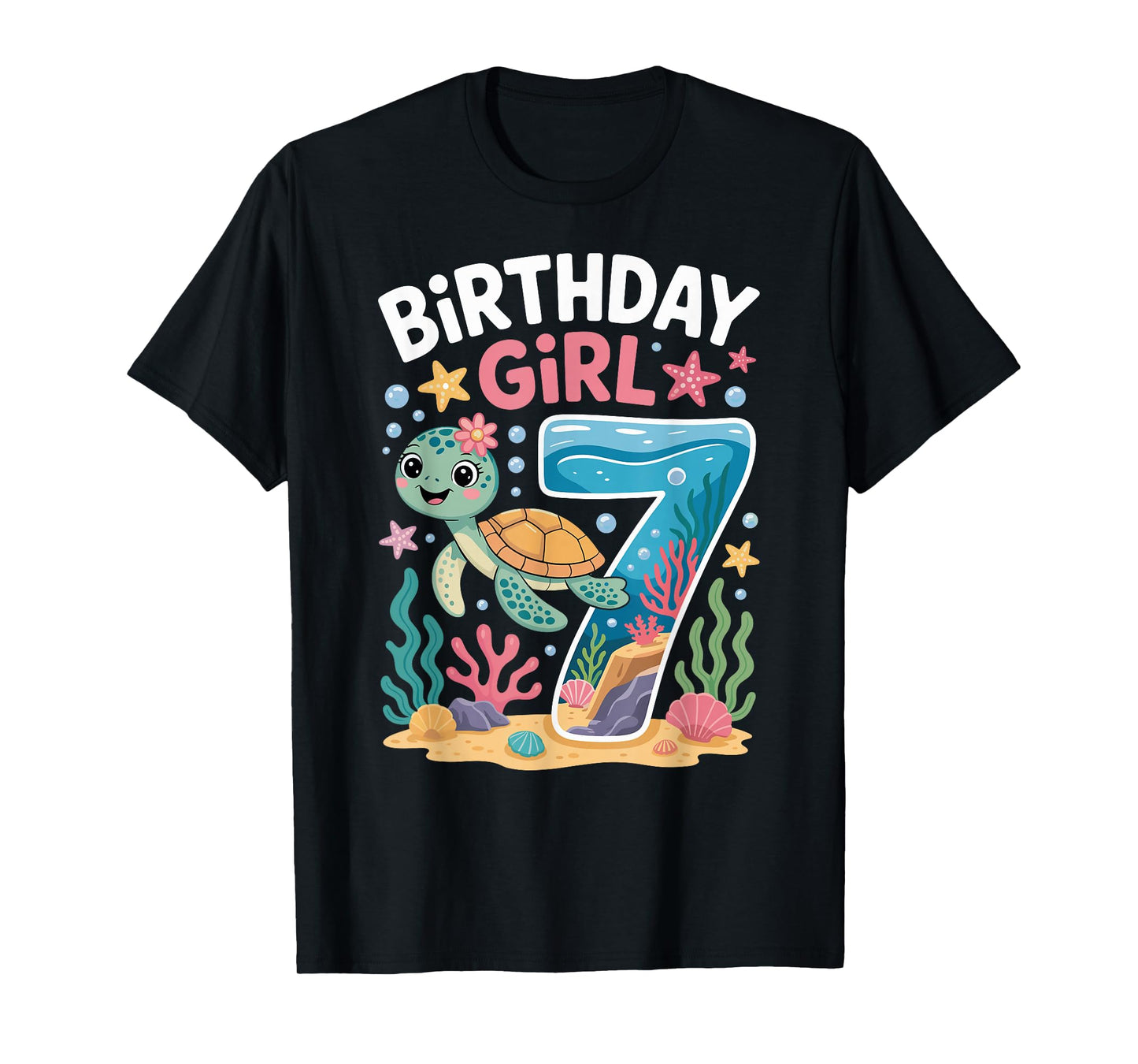 Birthday Girl 7th Sea Turtle Ocean Aquarium T-Shirt