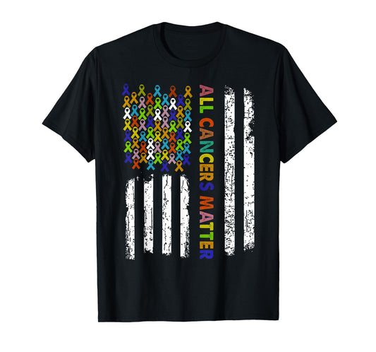 All Cancers Matter Cancer Awareness Ribbon USA Flag T-Shirt