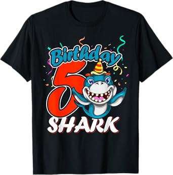 5 Years Old Birthday Shark Boy Gifts 5 Birthday T-Shirt