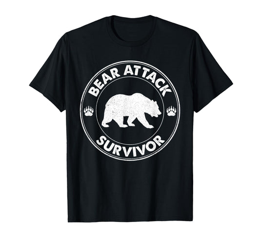 Bear Attack Survivor Funny Retro Hiker Comper Biker Outdoors T-Shirt