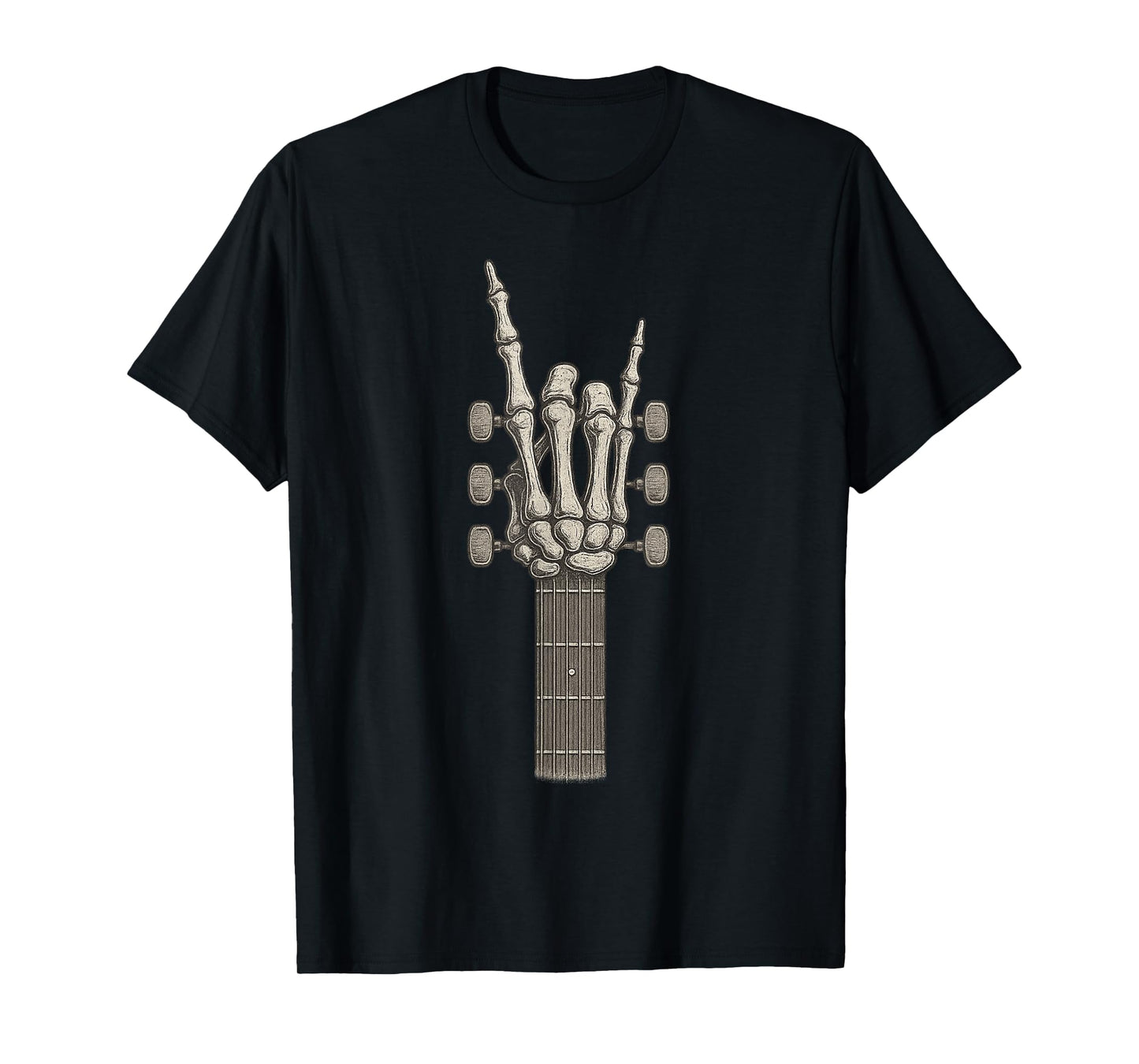 Rock On Skeleton Hand Guitar Guitarist Rock Band Halloween T-Shirt